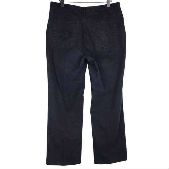 TALBOTS Jeans Black Wash Embroidered Pockets Stretch Denim Petite Plus Size 14P - Picture 4 of 9